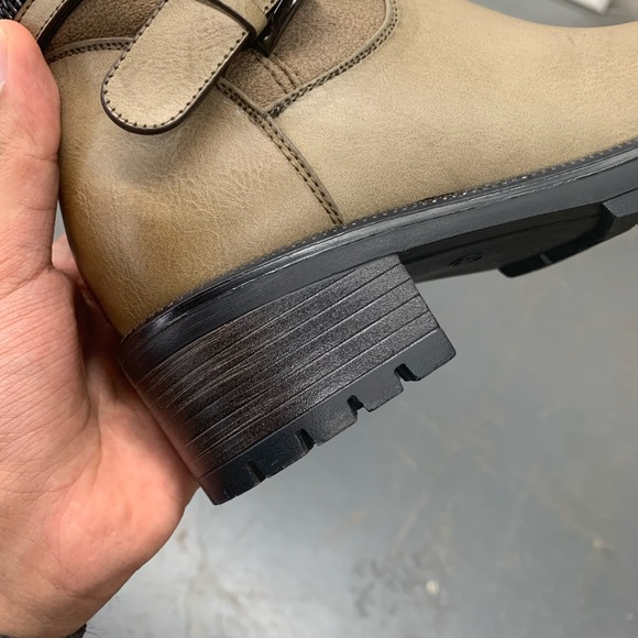 Women’s Faux Fur Lined Zipper and Buckle Detail Boots in Beige Faux Leather - Picture 11 of 16